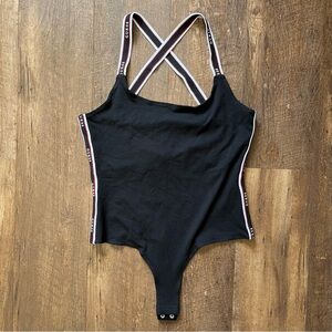 Guess NWT black tape logo tank bodysuit women’s size small